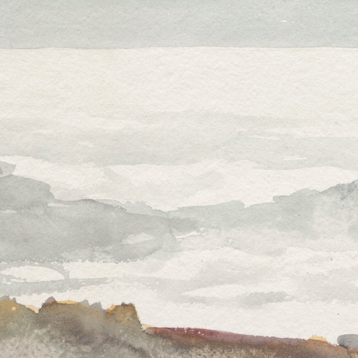 Muted Abstract Coastal Watercolor Tonal Gray Blue Shoreline Seascape Print - Image 4