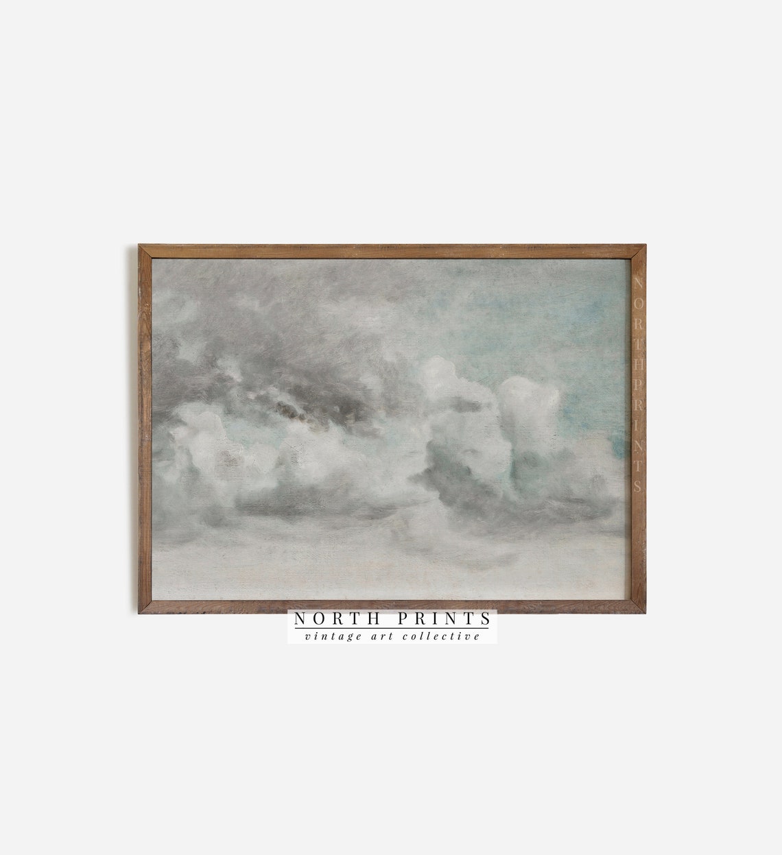 Soft White Clouds Painting Grey Blue Sky Minimalist Nursery Poster - Image 2