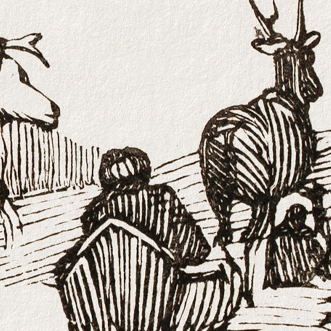 Vintage Reindeer Sketch Christmas Landscape Etching - Image 4