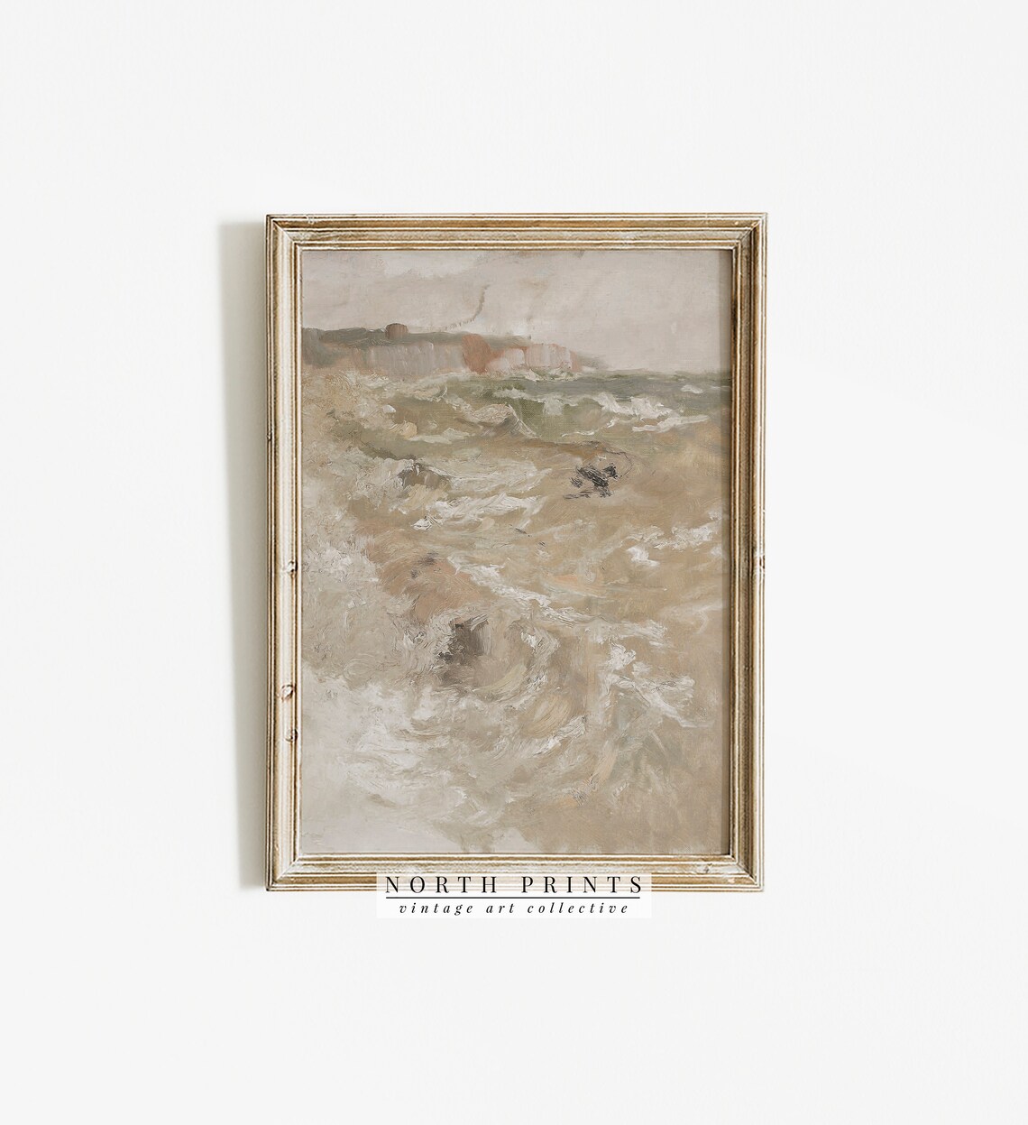 Muted Neutral Green Coastal Abstract Vintage Art Print - Image 2