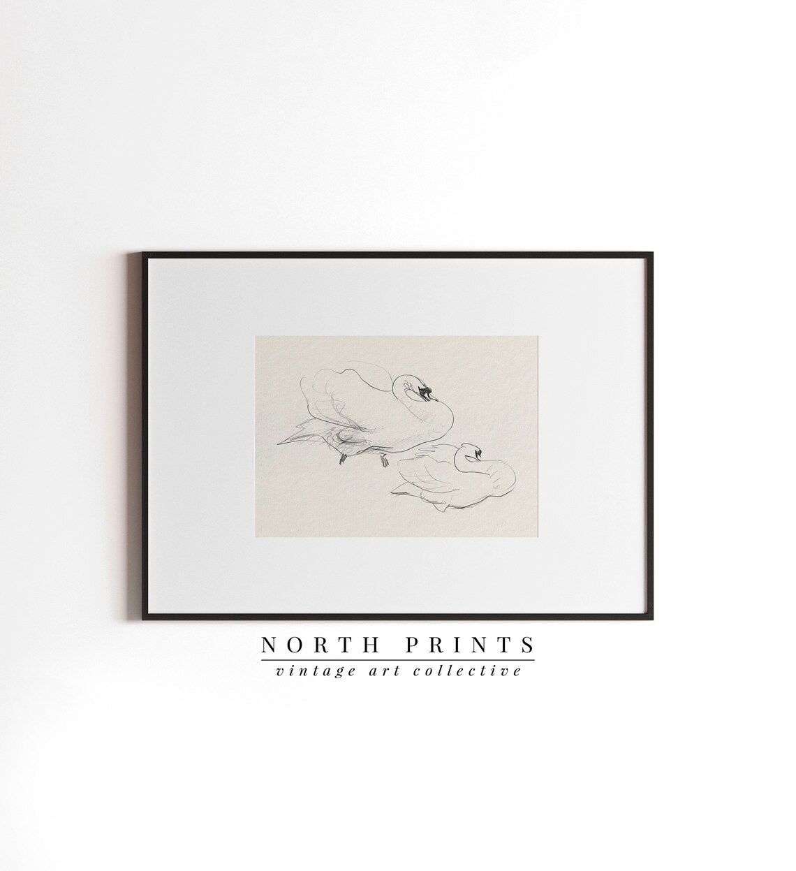 Swan Pencil Sketch Art Print, Antique Nursery Decor - Image 2