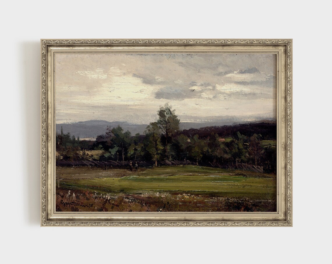 French Country Vintage Dark Green Landscape Art Print - Image 2