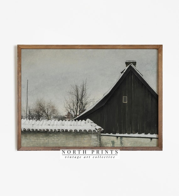 Moody Winter Farmhouse Art Print, Seasonal Decor