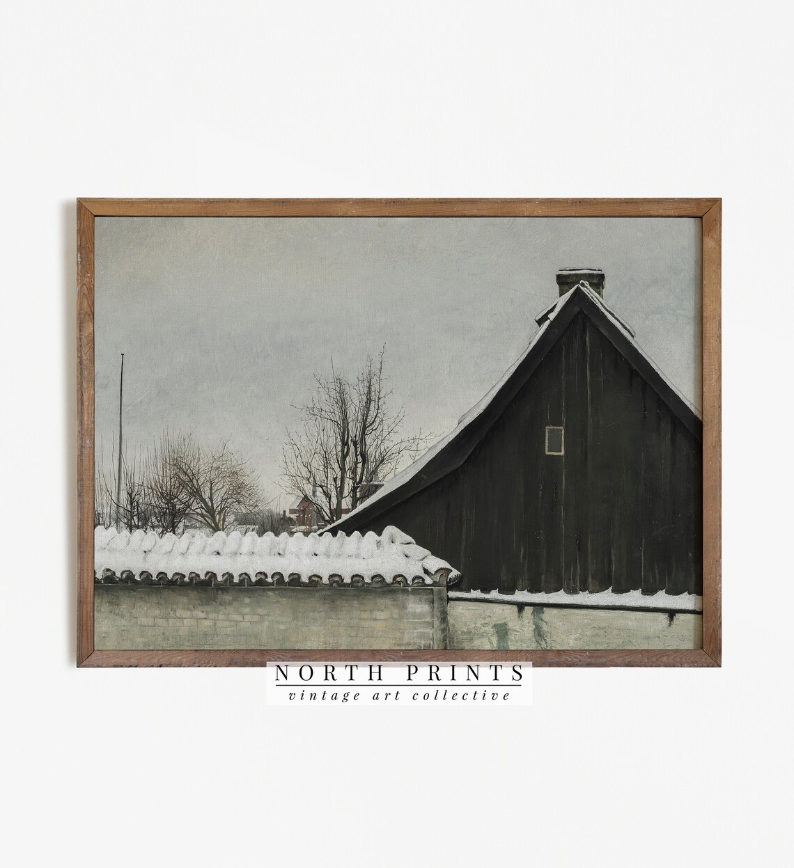 Moody Winter Farmhouse Art Print, Seasonal Decor
