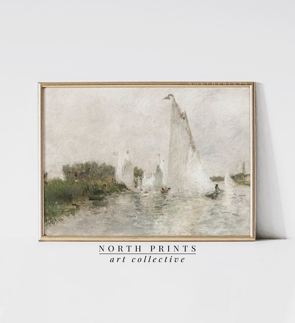 Vintage Sailboat Regatta Painting Soft Impressionist River Poster - Image 2