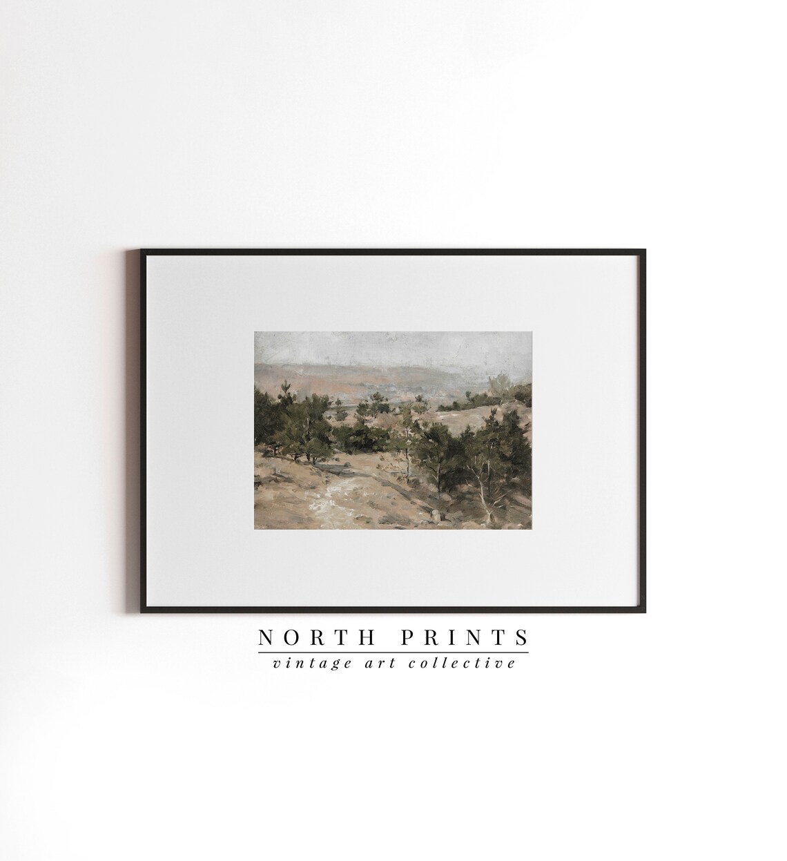 Pine Valley Distant Village Church Spire Hazy Vintage Painting Poster - Image 4