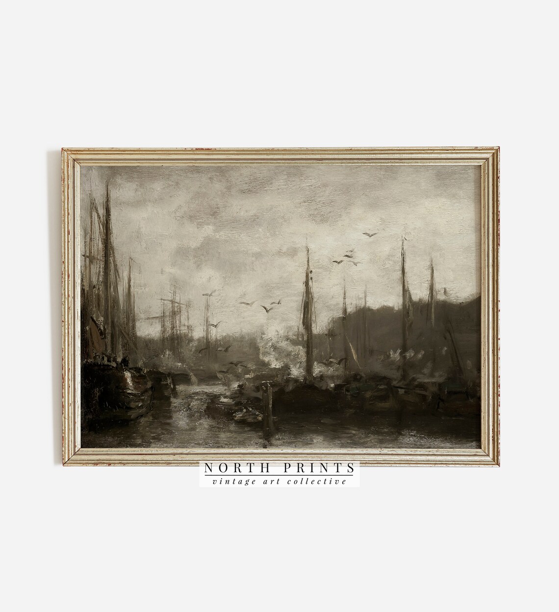 Moody Harbour Painting Dark Nautical Sailboats Art North Prints 617 - Image 2