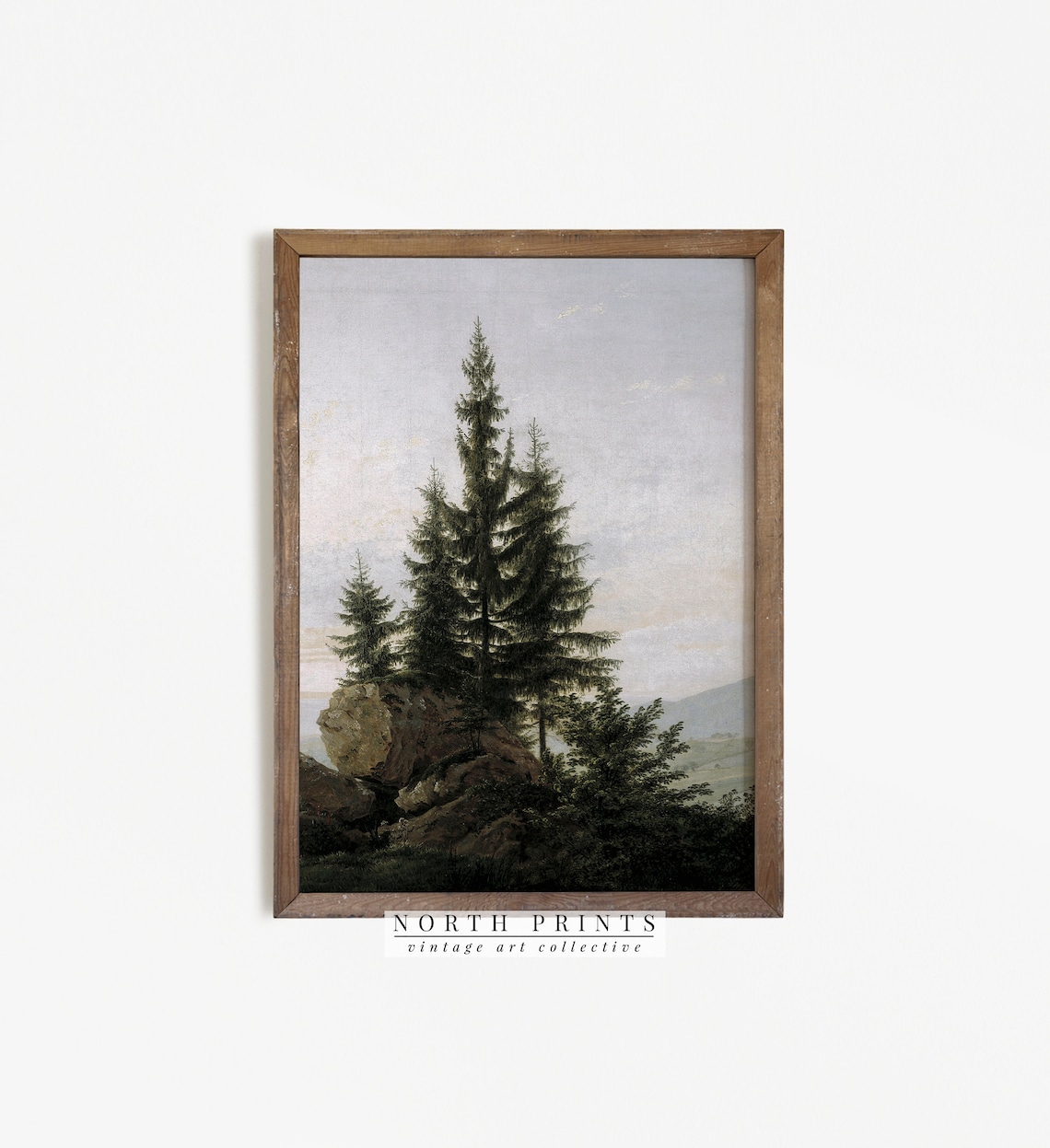 Vintage Pine Forest Tree Painting Rustic Nursery Art Print