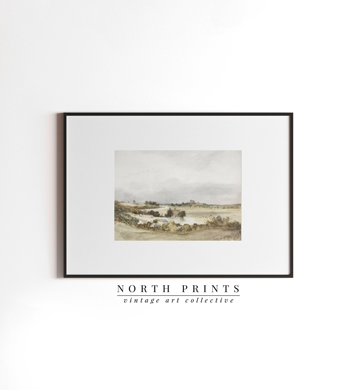 Soft Green Summer Country Landscape Watercolor Art Print - Image 2