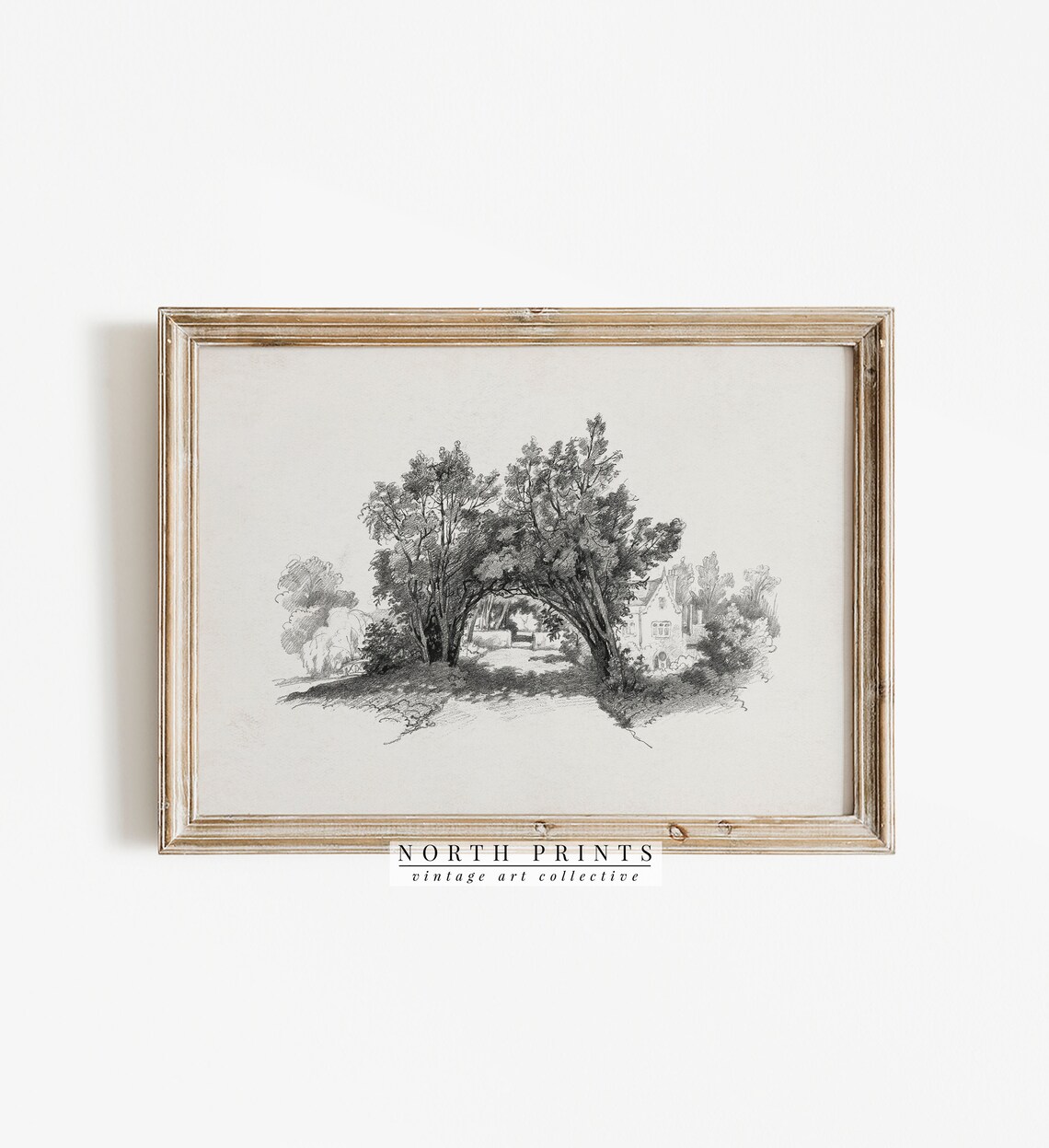 Vintage Cottage Antique Landscape Sketch Art Print - Image 3