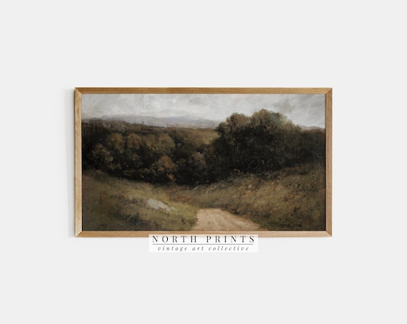 Moody Dark Green Country Landscape Tv Art Painting Instant Decor North Prints Tv381
