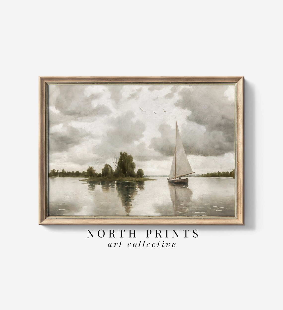 Sailboat Lake Painting Nautical Coastal Art Print