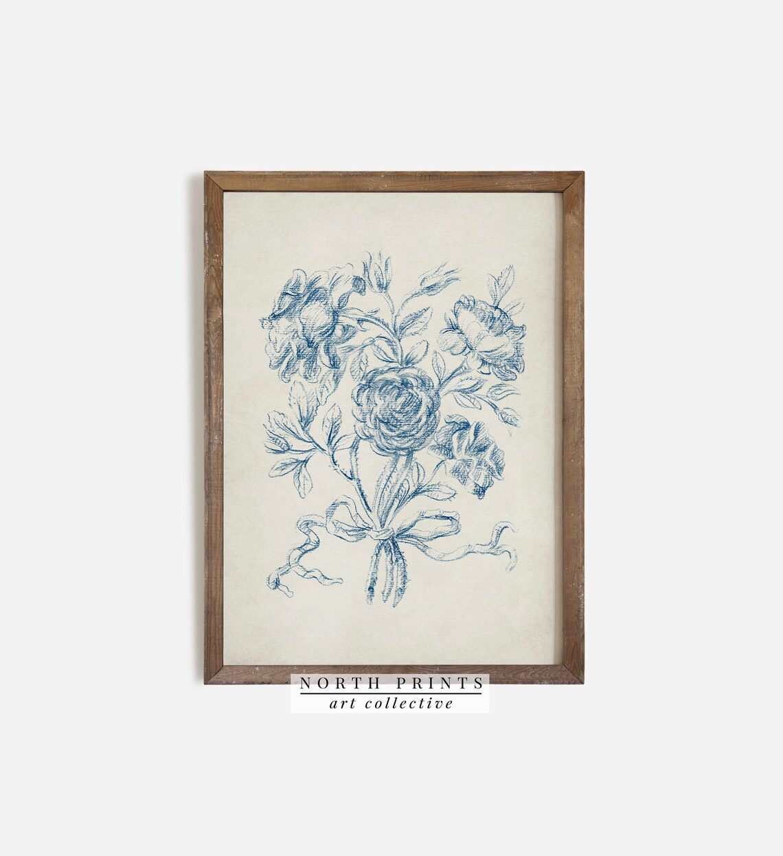 Antique Victorian Blue Rose Bouquet Sketch Art Print - Image 2