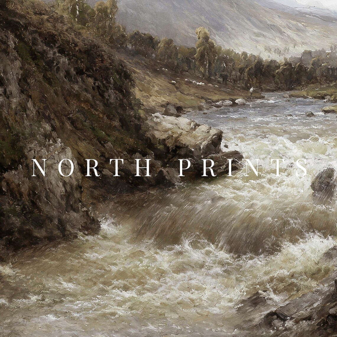 Rustic River Landscape Vintage Mountains Art Print - Image 4