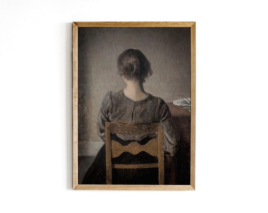 Seated Woman From Behind Moody Portrait Vintage Oil Painting Art Print - Image 3