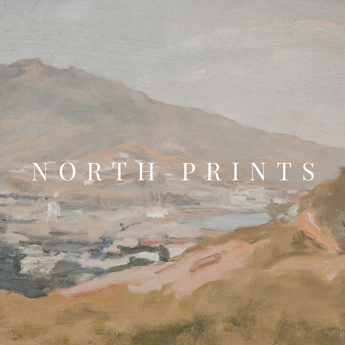 Hazy Coastal Mountains White Village Vintage Tonal Painting Poster - Image 2