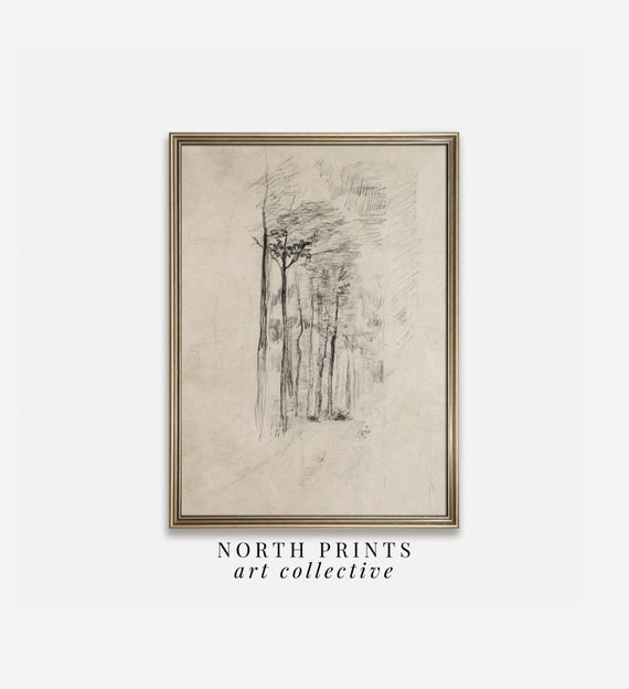 Minimalist Tree Sketch Wall Art Neutral Rustic Forest Drawing Art Print North Prints Sk1 16