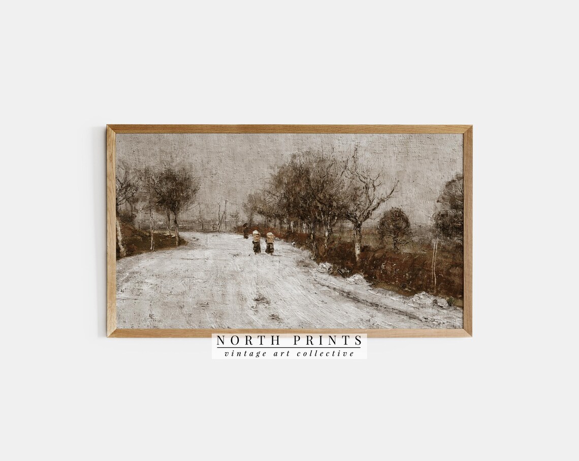 Rustic Winter Landscape, Vintage Warm Tone Art Print