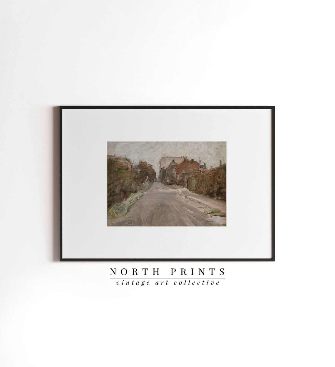 Vintage Village Road Old Houses Muted Oil Painting Street Poster - Image 2
