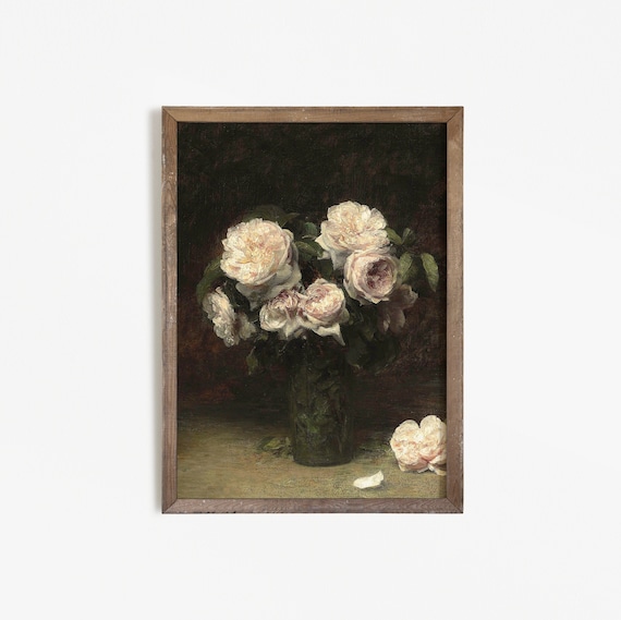 Moody Dark Roses Vintage Flower Art Print