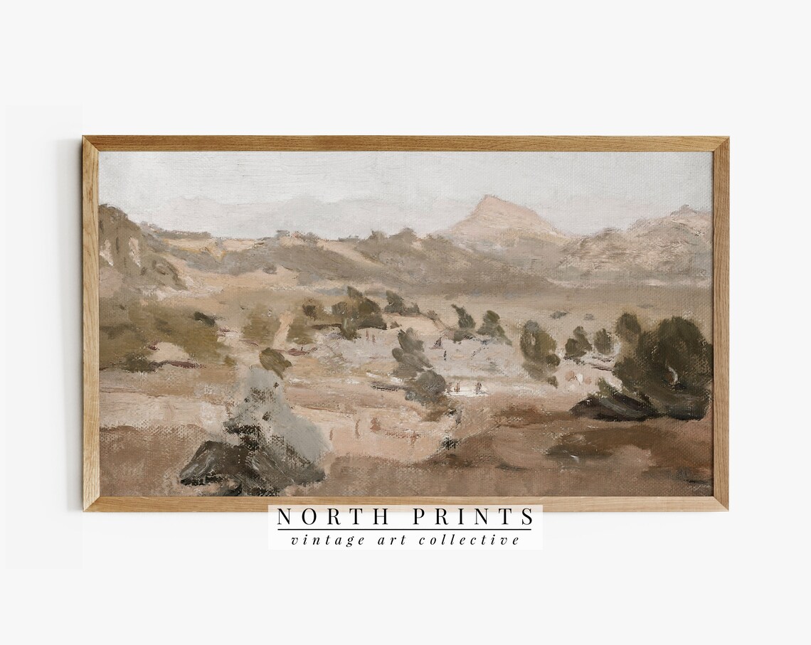 Neutral Boho Desert Landscape, Vintage Art Print