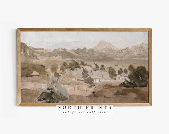 Neutral Boho Desert Landscape, Vintage Art Print