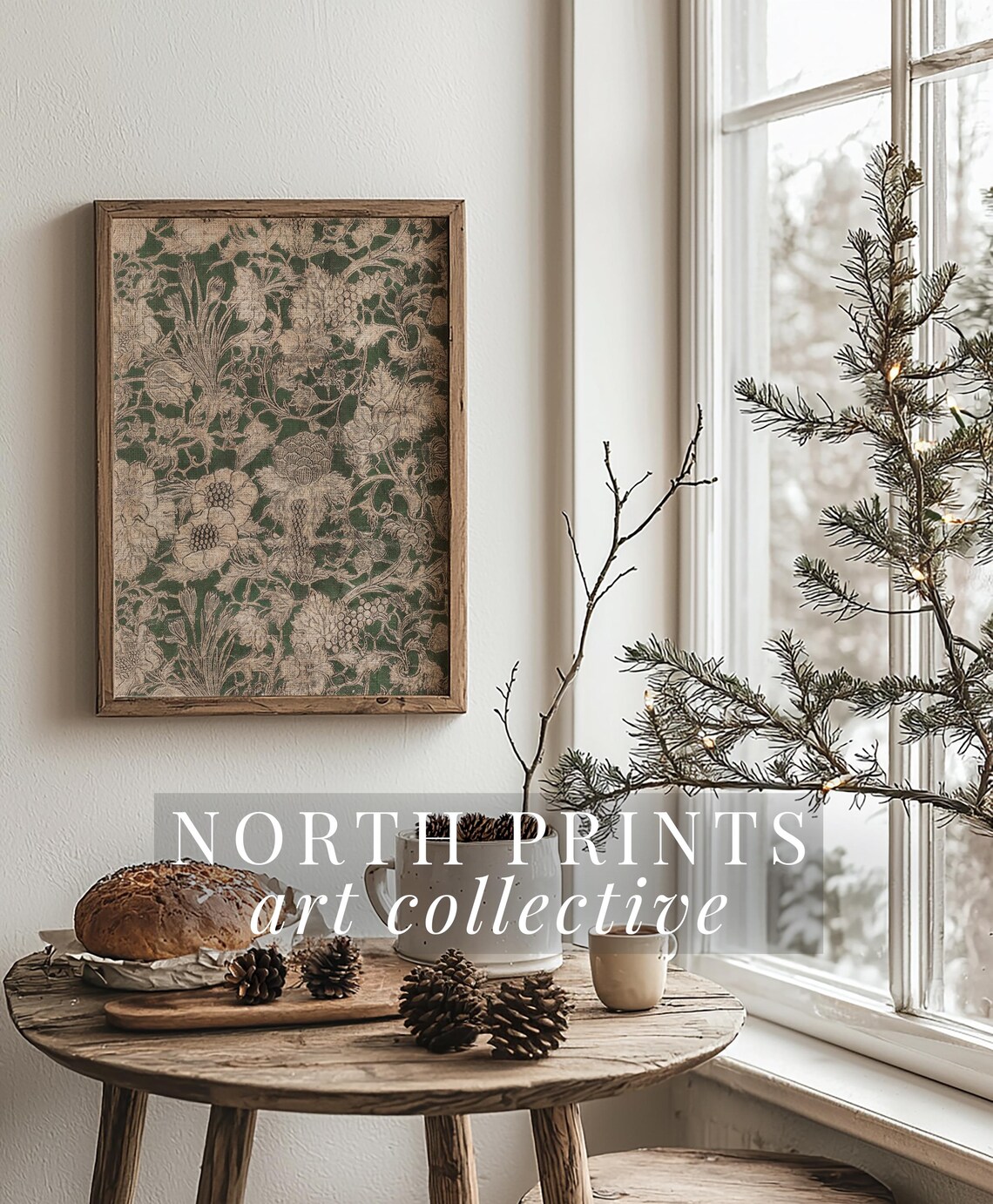 Antique Green Floral Tapestry Pattern Botanical Heritage Wall Poster - Image 3