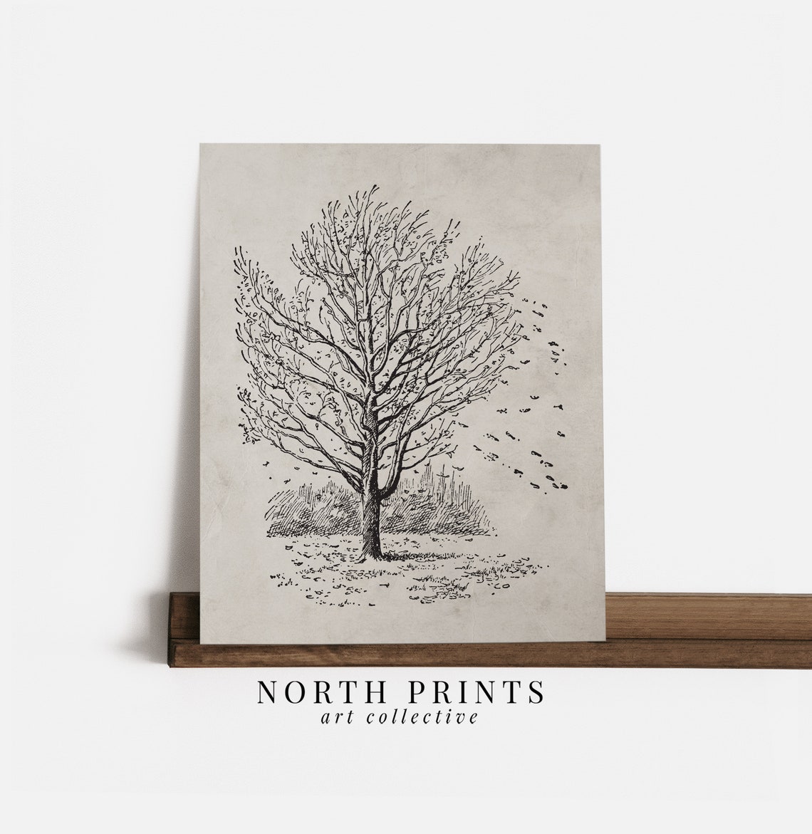 Rustic Autumn Tree Sketch Neutral Vintage Fall Forest Scene Poster - Image 3