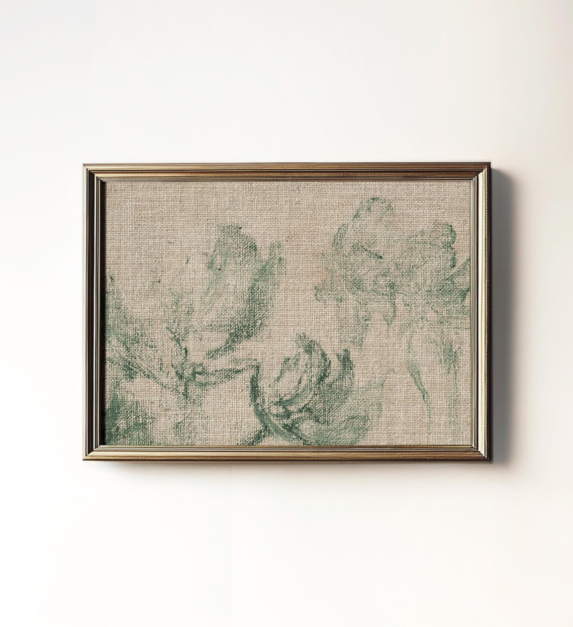 Neutral Green Abstract Floral Tapestry Textured Linen Art Poster