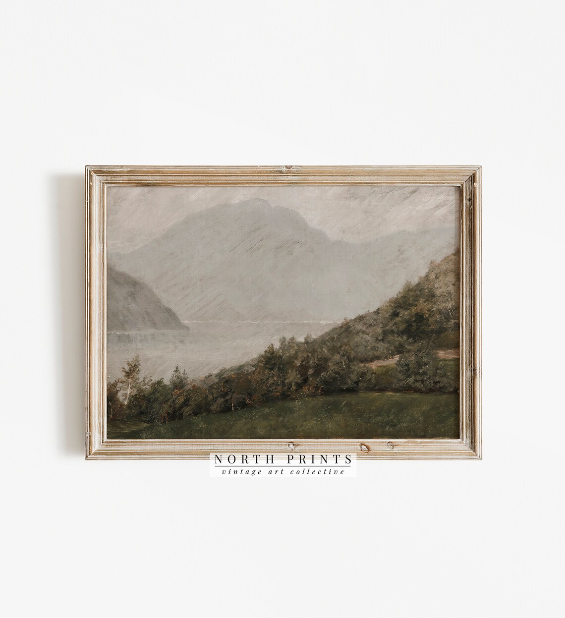 Vintage Lake Painting, Mountain Landscape Art Print - Image 2