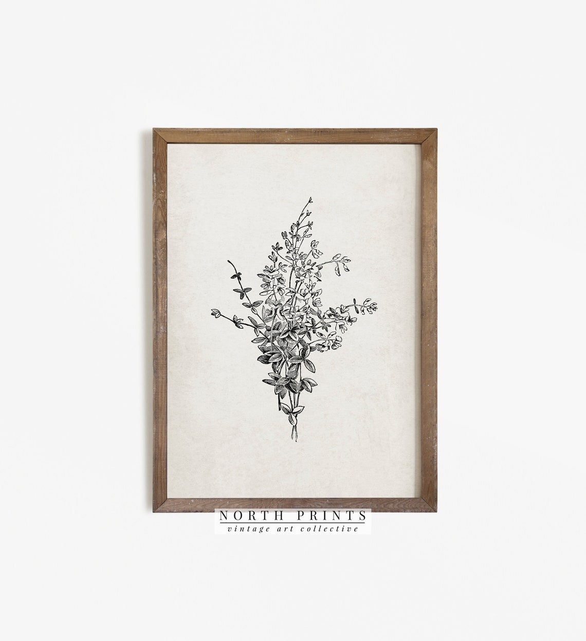 Black White Botanical Line Drawing Leafy Bouquet Vintage Wall Art - Image 3