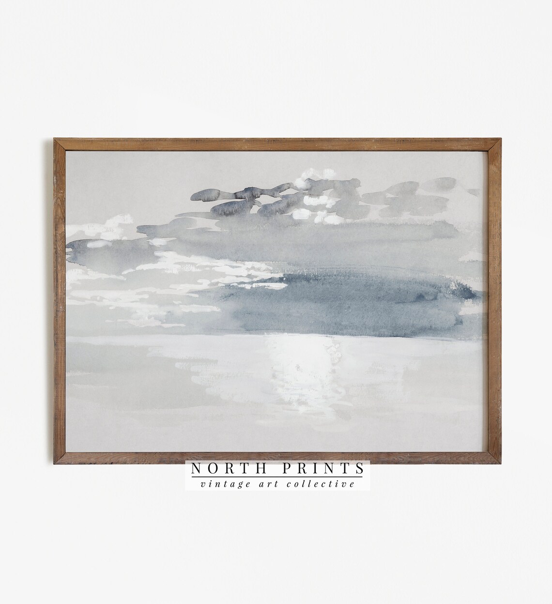Vintage Blue Tonal Coastal Painting Art Print - Image 2