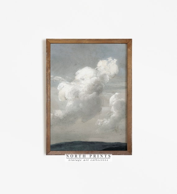 Cloudy Sky Vintage Landscape Art Print, Blue