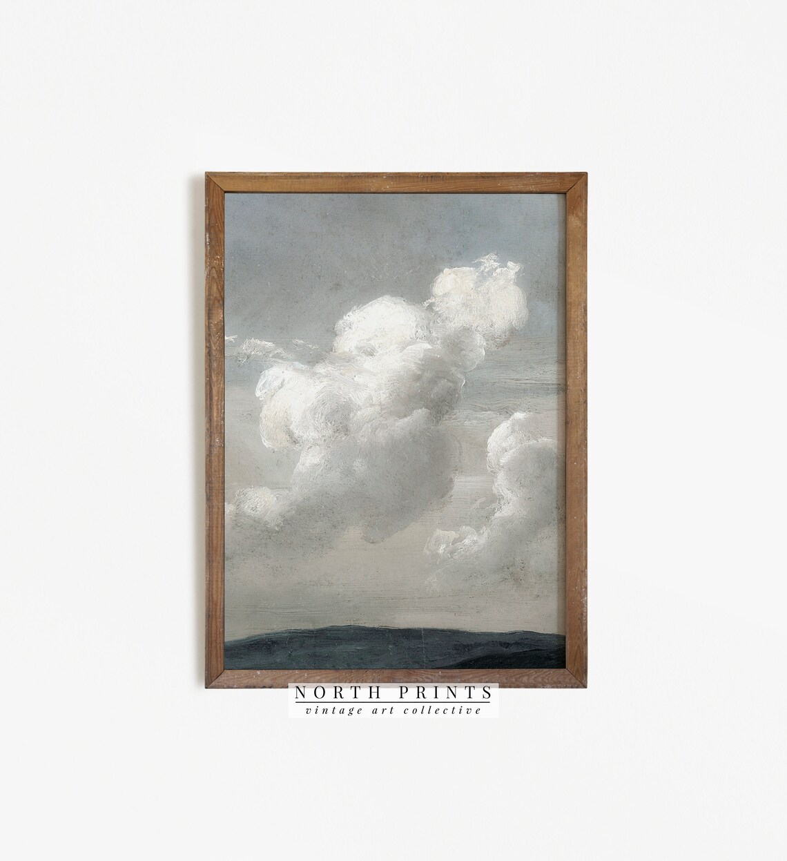 Cloudy Sky Vintage Landscape Art Print, Blue
