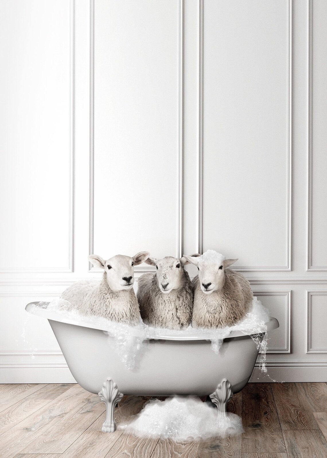 Adorable Sheep In Tub Bathroom Art Print - Image 2