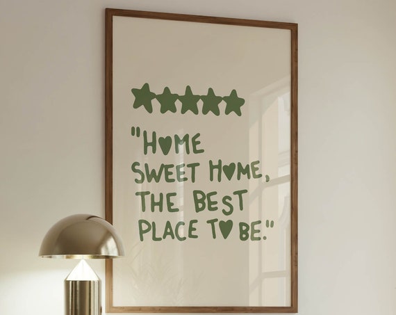 Home Sweet Home Retro Wall Art Living Room Decor Inspirational Quote Aesthetic Room Decor Sage Green Wall Art Trendy Print Apartment Decor