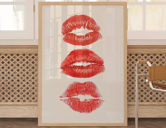 Red Art Prints Trendy Wall Kiss Lips Dorm Print Preppy Girly Fashion Makeup Decor