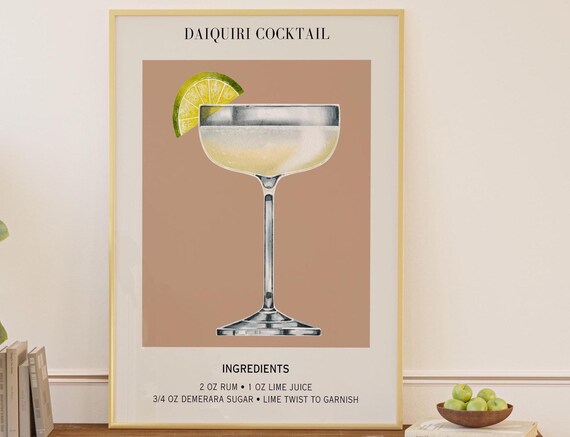 Daiquiri Cocktail Art Bar Cart Decor Poster Party Signature Drink Sign Trendy Wall Minimalist Elegant Sophisticated Retro Brown