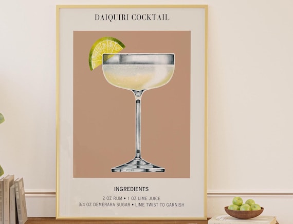 Daiquiri Cocktail Recipe Lime Rum Minimalist Bar Cart Wall Poster