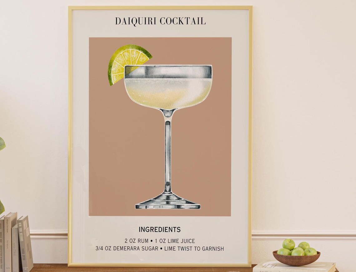 Daiquiri Cocktail Recipe Lime Rum Minimalist Bar Cart Wall Poster