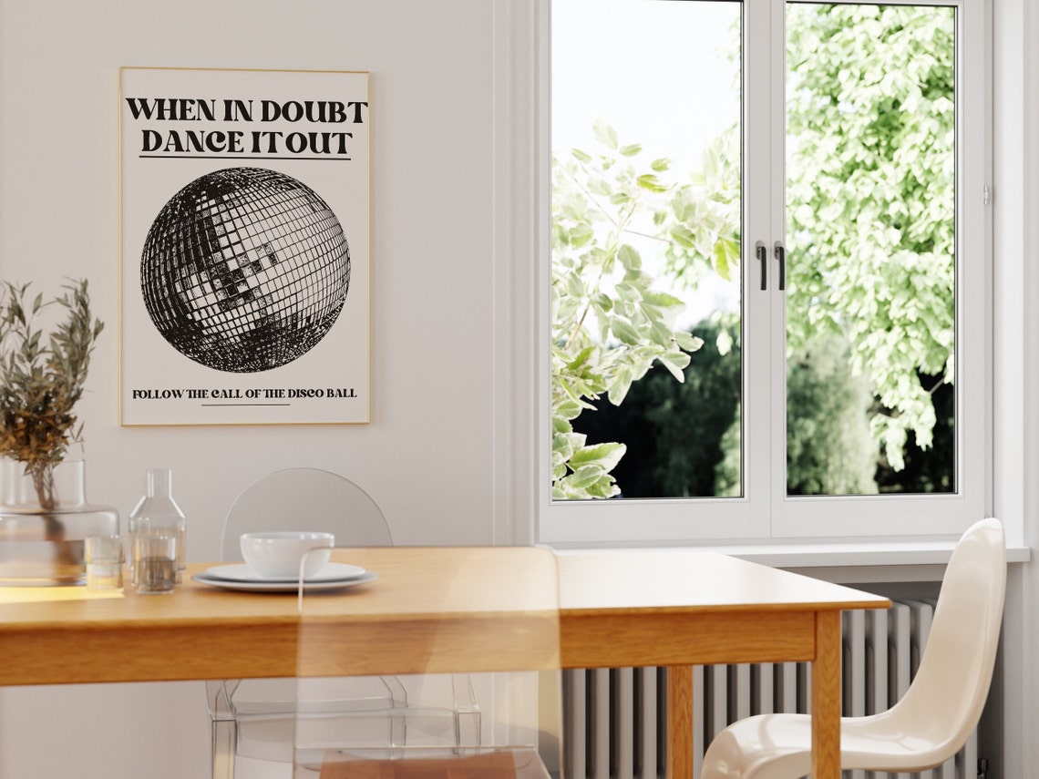 Kitchen Disco Print Kitchen Poster Foodie Gift Black And White Poster Art Wall Decor Dance Disco Ball Housewarming Mid Century Birthday Gift - Image 2