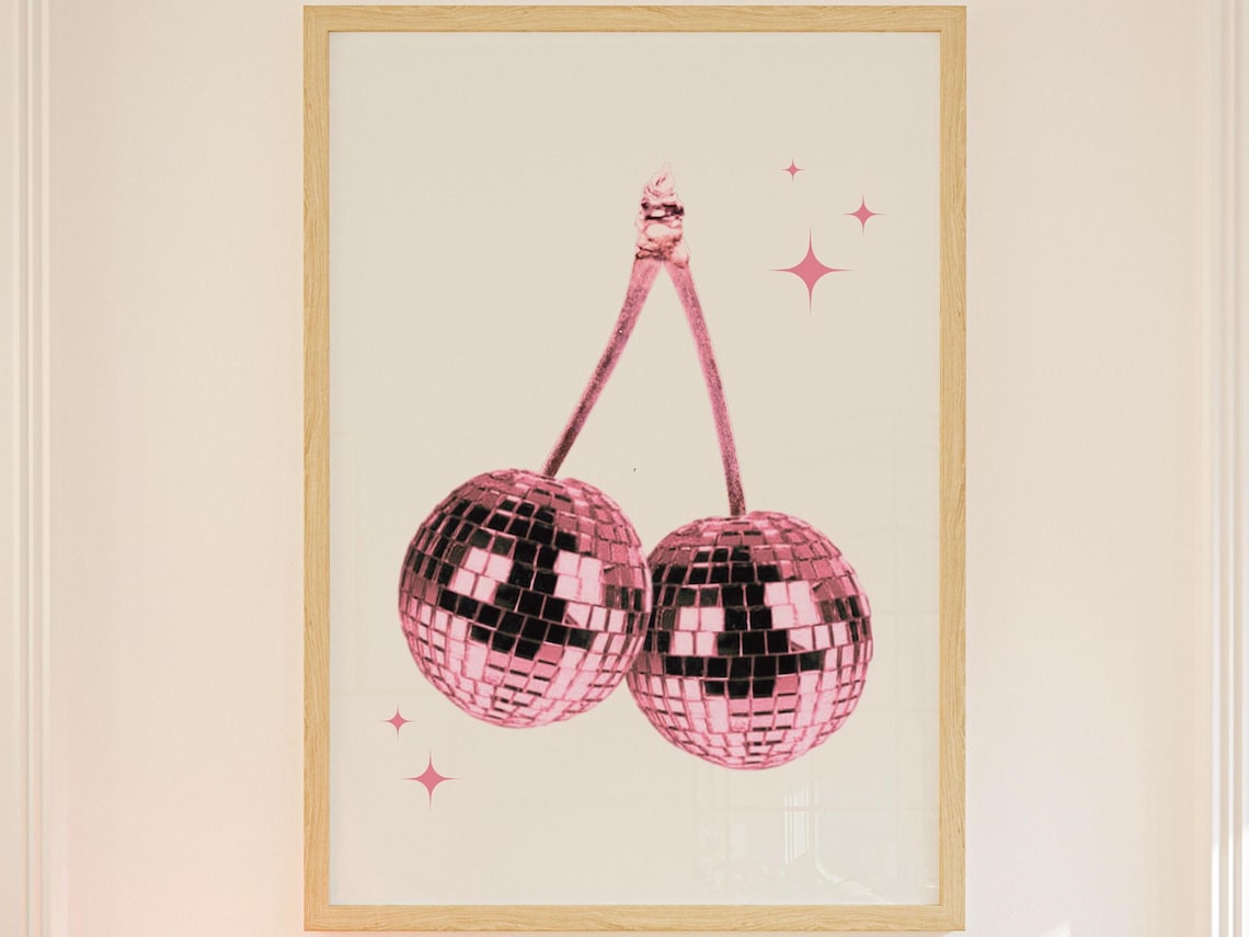 Cherry Disco Ball Print, Y2K Maximalist Decor