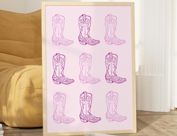 Western Wall Art Costal Cowgirl Gallery Wall Art Pink Preppy Dorm Decor Cowgirl Nursery Decor Vintage Cowgirl Retro Cowboy Poster Boot Art