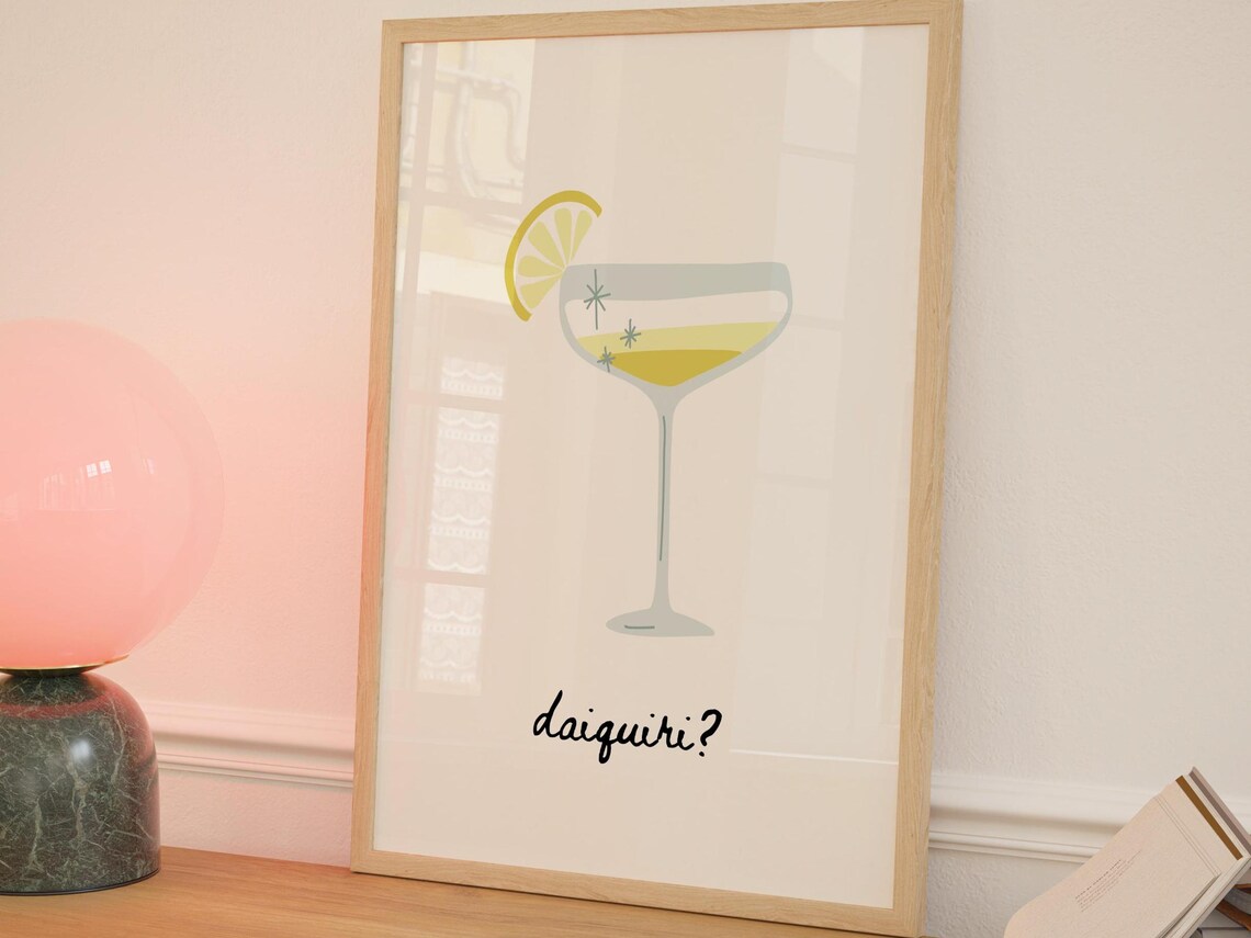 Daiquiri Minimalist Blue Line Art Coupe Glass Funny Cocktail Bar Decor Poster