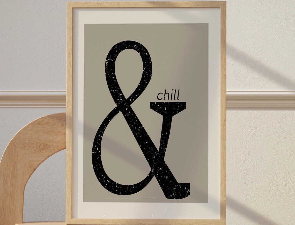 Retro Ampersand and Chill Typography Neutral Beige Wall Poster
