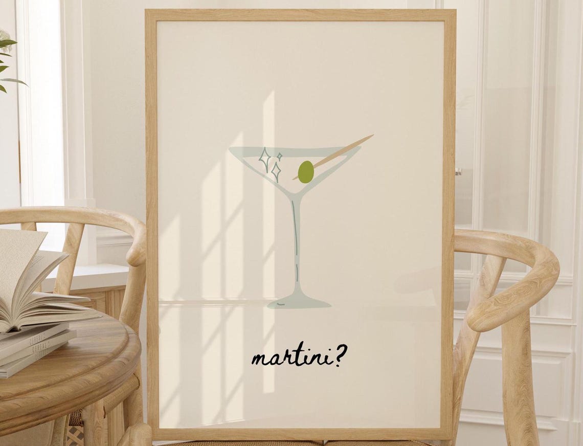 Pale Blue Martini Glass Playful Martini Question Kitchen Bar Poster