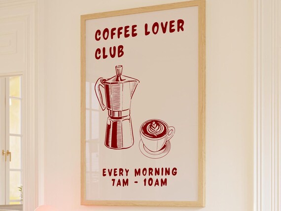 Coffee Lover Club Red Moka Pot Illustration Morning Routine Poster