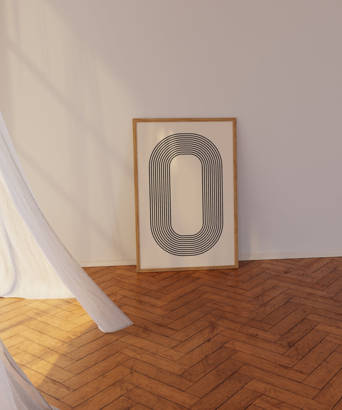 Mid Century Modern Concentric Oval Ring Beige Line Art Poster - Image 4
