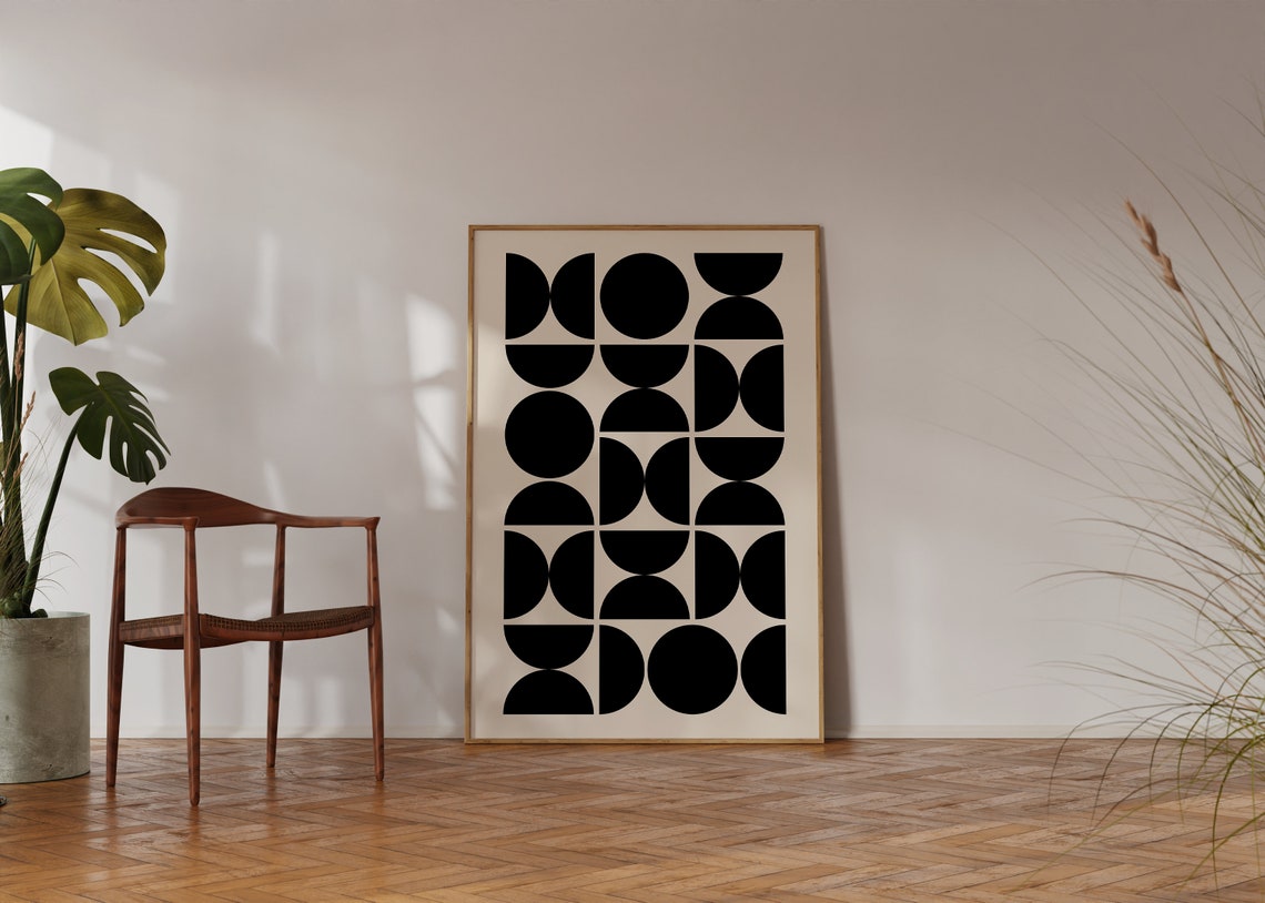 Black Geometric Circles Grid Bold Mid Century Modern Art Poster