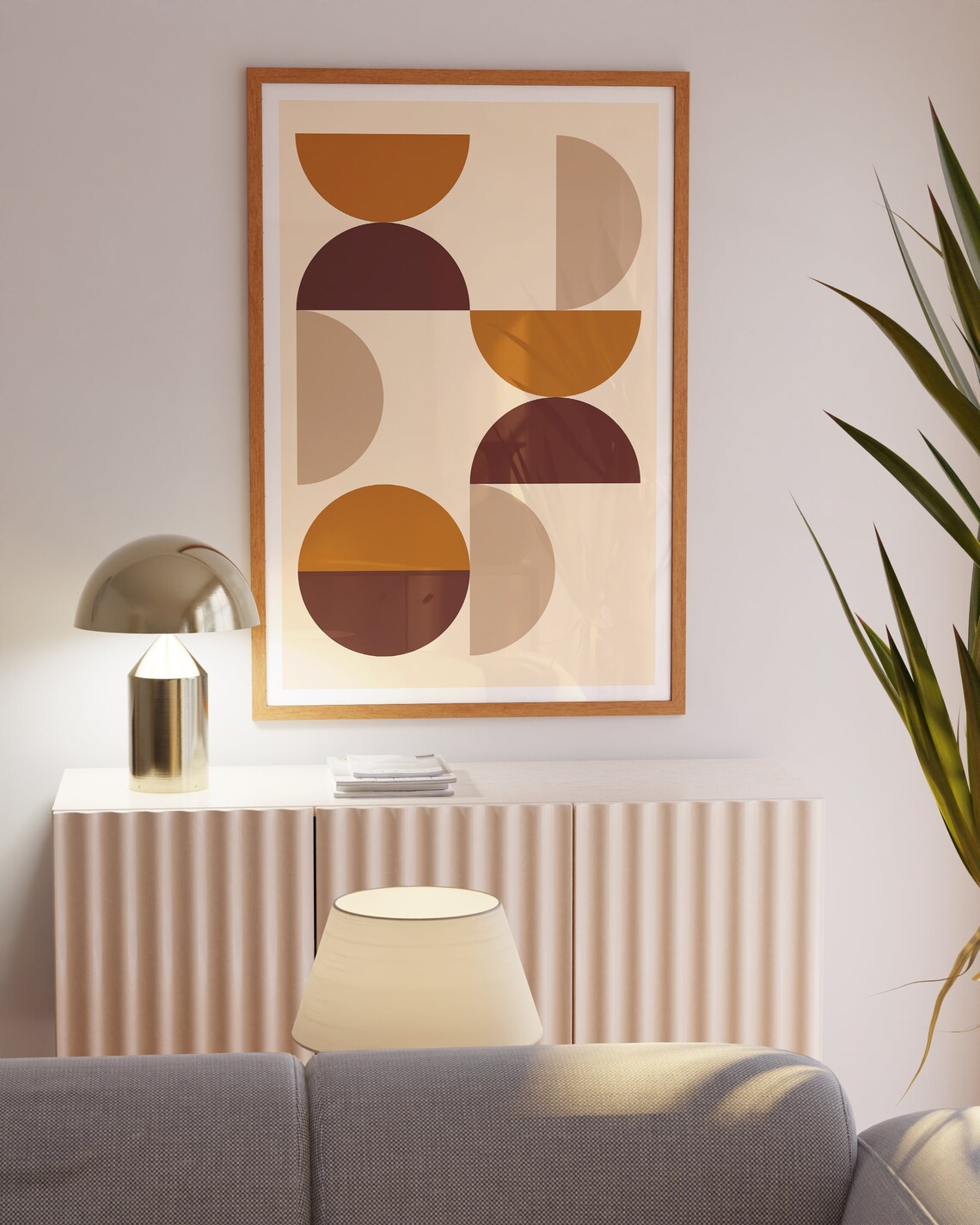Mustard Brown Scattered Semicircle Bauhaus Mid Century Poster - Image 2